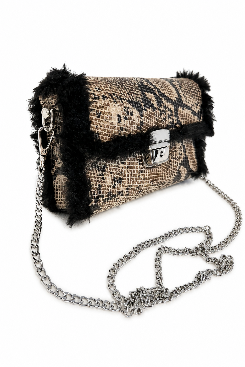Bolso Piel Pytón con Pelo Negro · Geisa