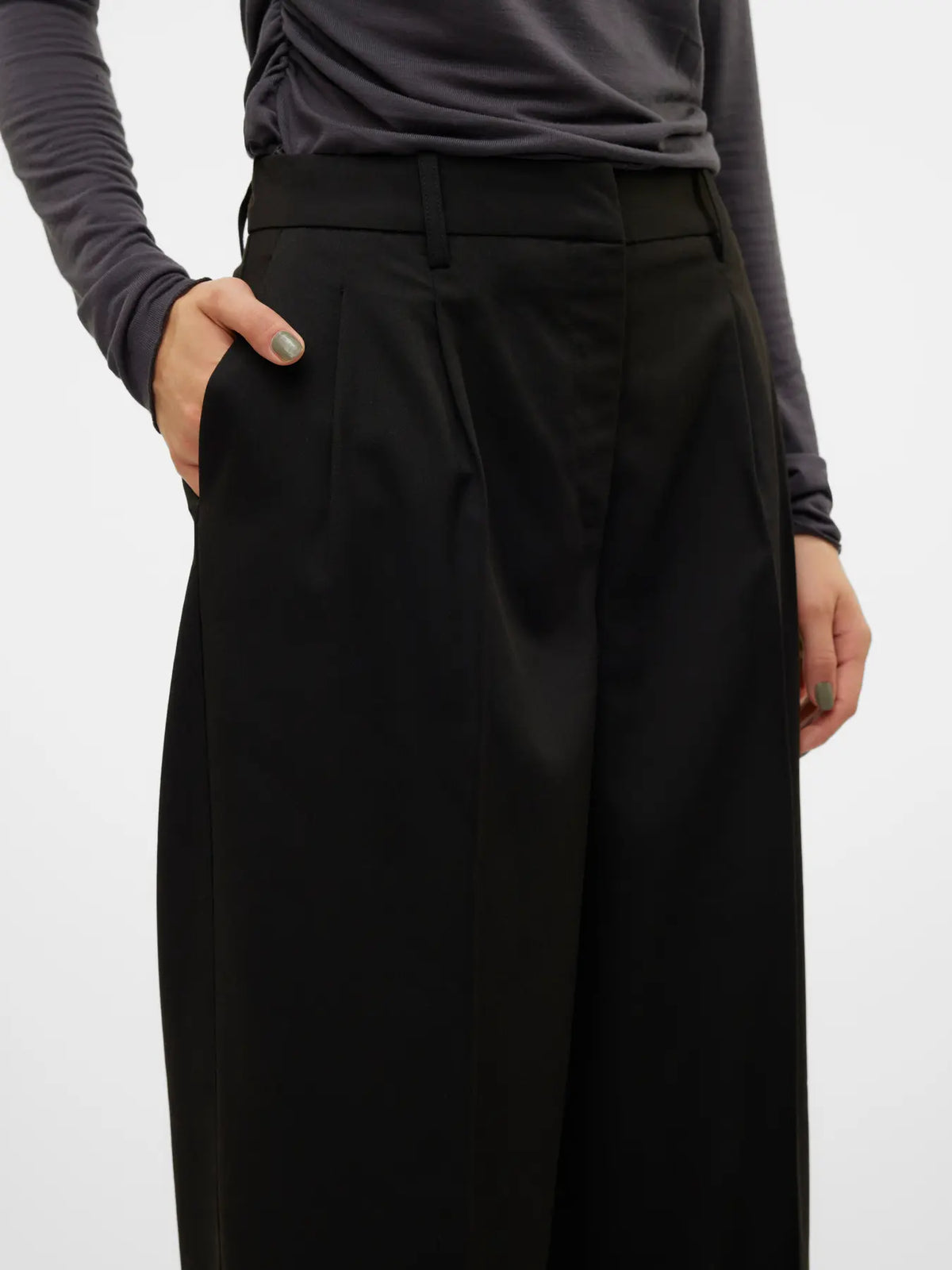 Pantalón Wide Leg de Tiro Medio - Negro