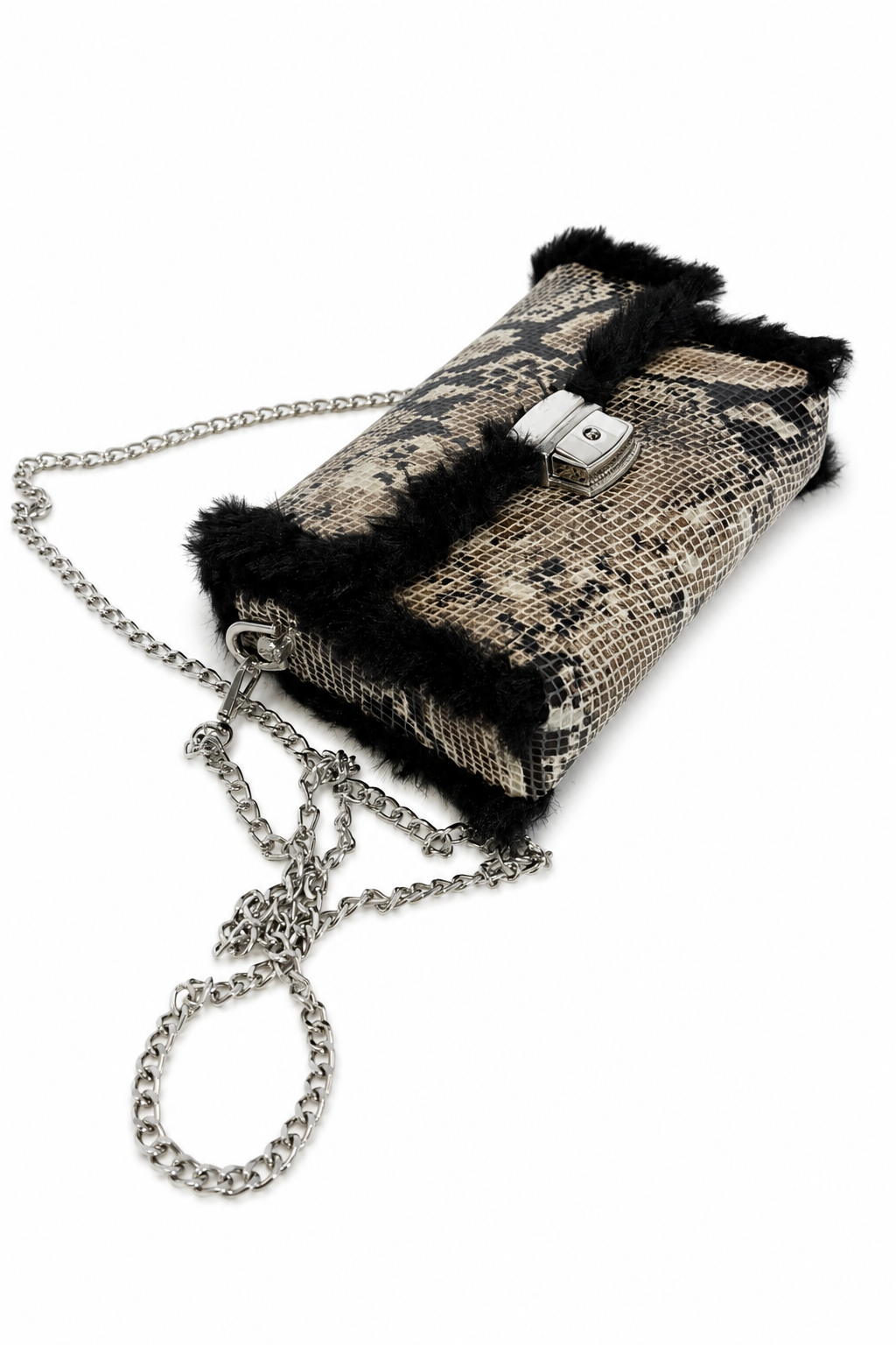 Bolso Piel Pytón con Pelo Negro · Geisa