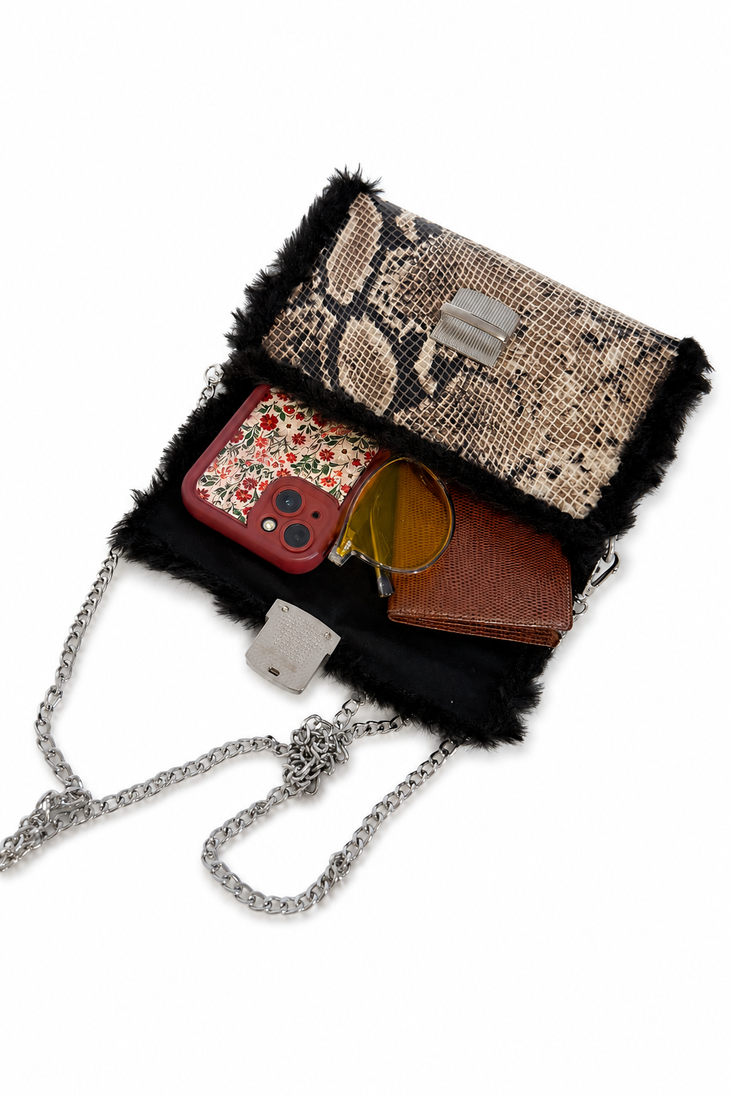 Bolso Piel Pytón con Pelo Negro · Geisa