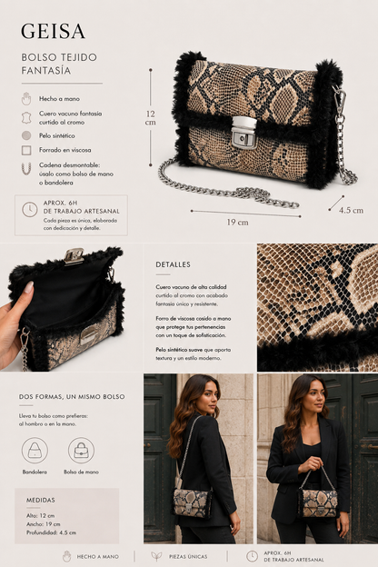 Bolso Piel Pytón con Pelo Negro · Geisa