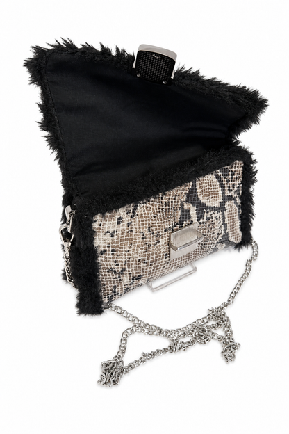 Bolso Piel Pytón con Pelo Negro · Geisa
