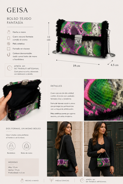 Bolso Cuero Fantasía Pitón Multicolor · Geisa