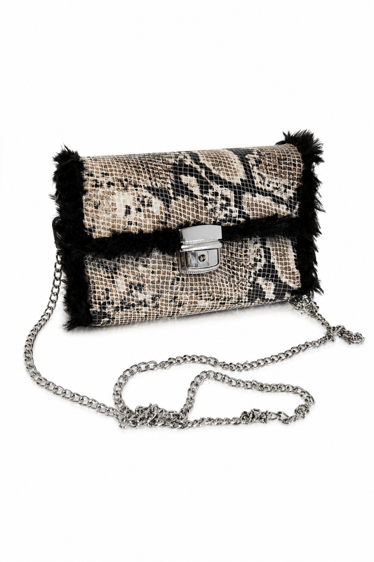 Bolso Piel Pytón con Pelo Negro · Geisa