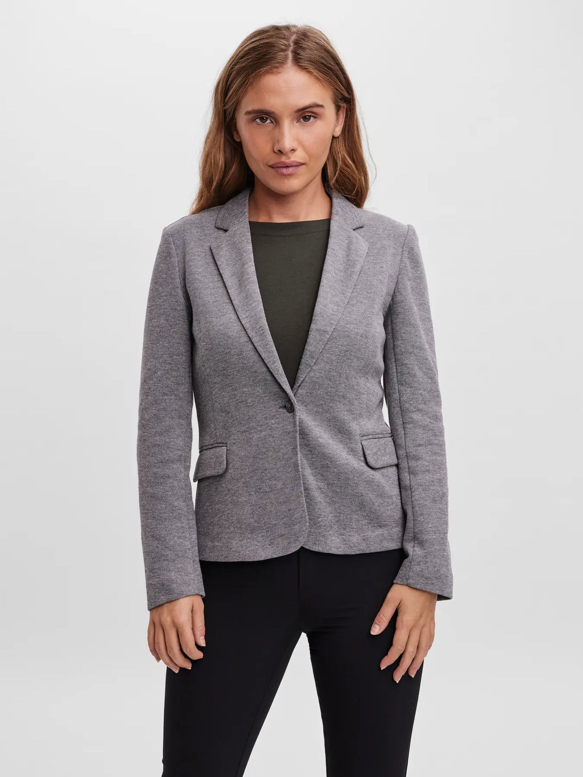 Blazer de Punto de Un Botón - Gris Oscuro