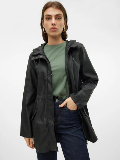 Chubasquero con Capucha Impermeable - Negro