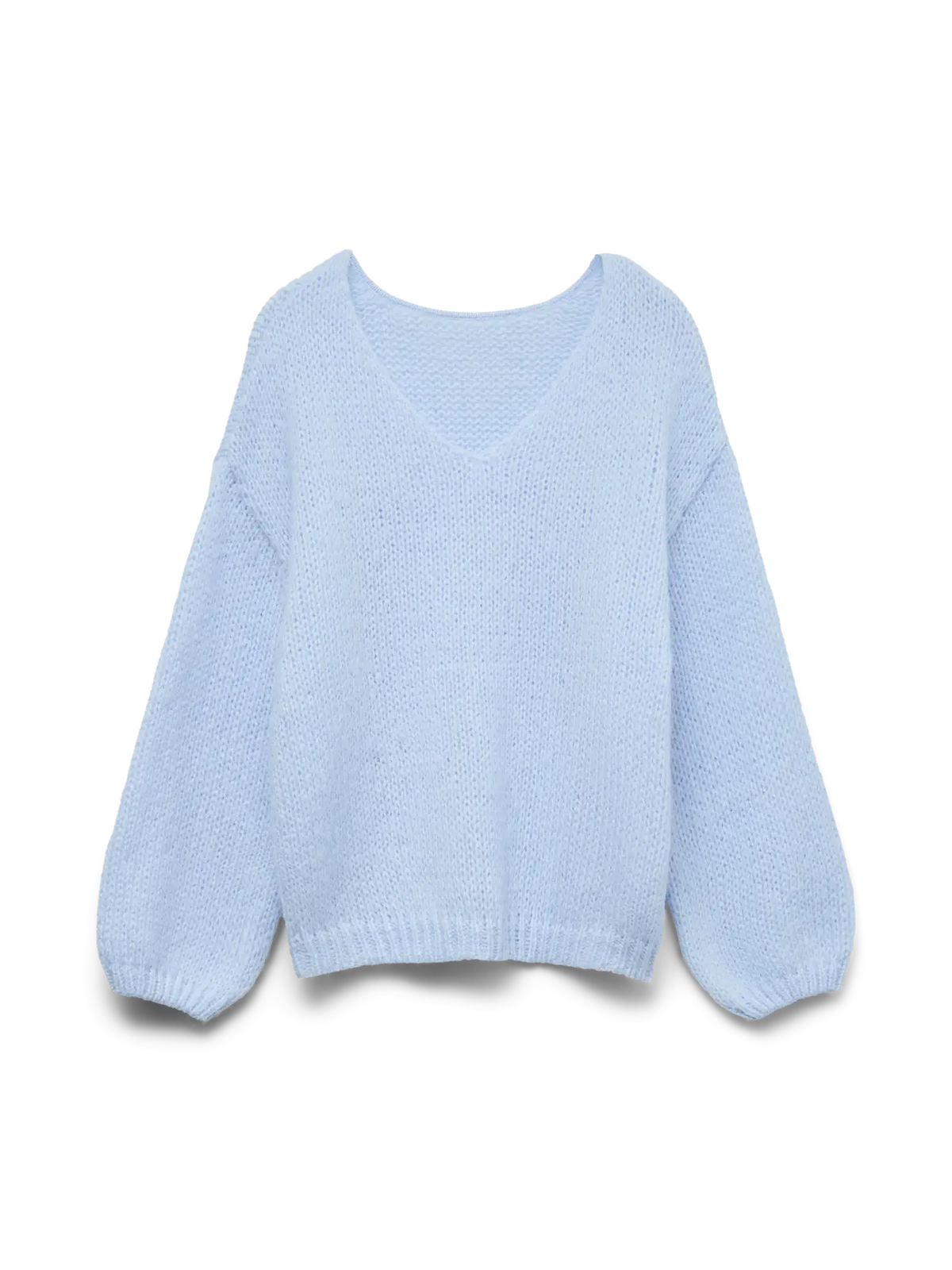 Pulóver de Punto con Cuello en V - Azul Cashmere