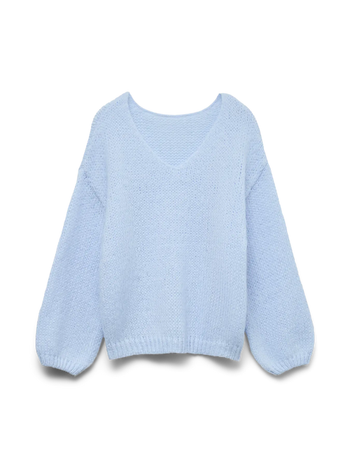 Pulóver de Punto con Cuello en V - Azul Cashmere