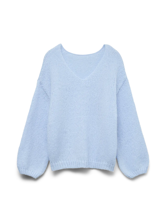 Pulóver de Punto con Cuello en V - Azul Cashmere