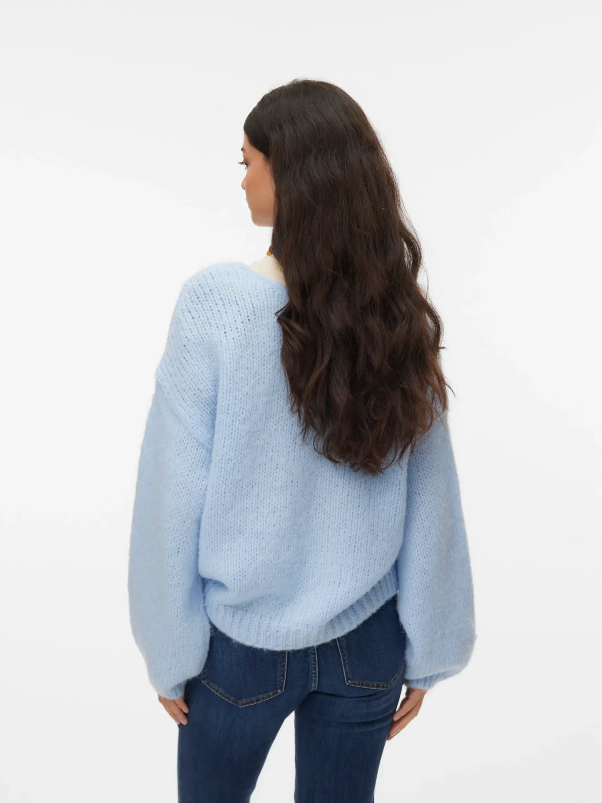 Pulóver de Punto con Cuello en V - Azul Cashmere