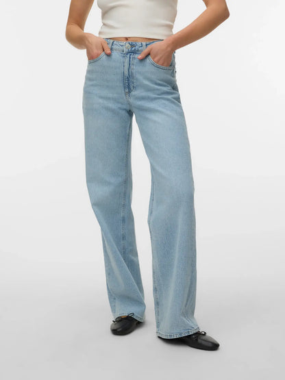 Jeans Wide Leg de Tiro Alto - Azul Claro