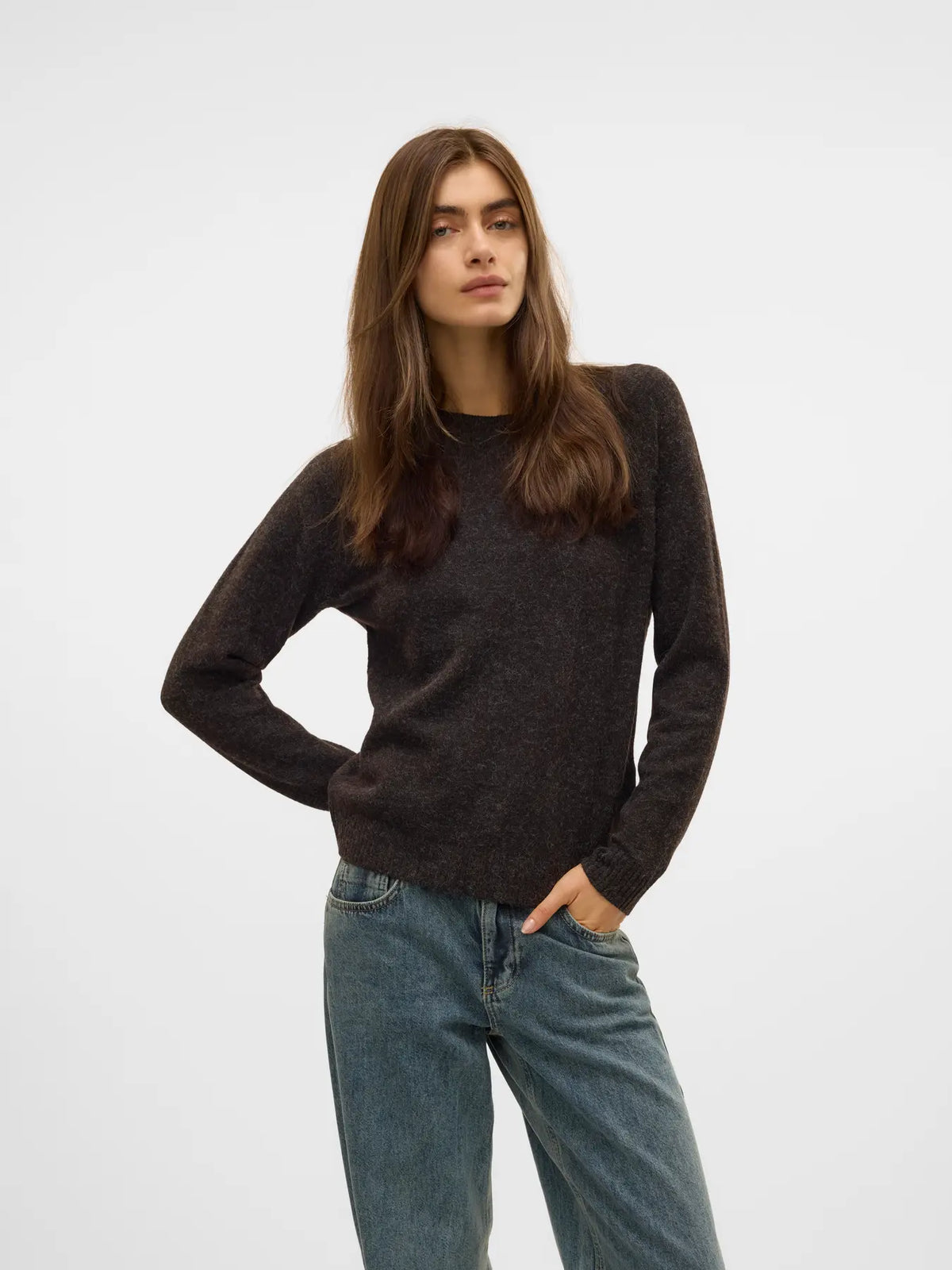 Blusa de Punto con Cuello Redondo - Chocolate Torte