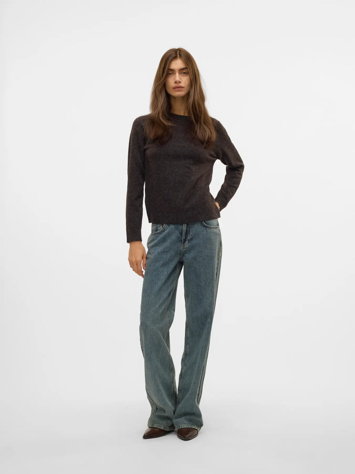 Blusa de Punto con Cuello Redondo - Chocolate Torte