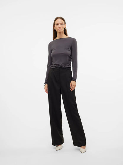 Pantalón Wide Leg de Tiro Medio - Negro