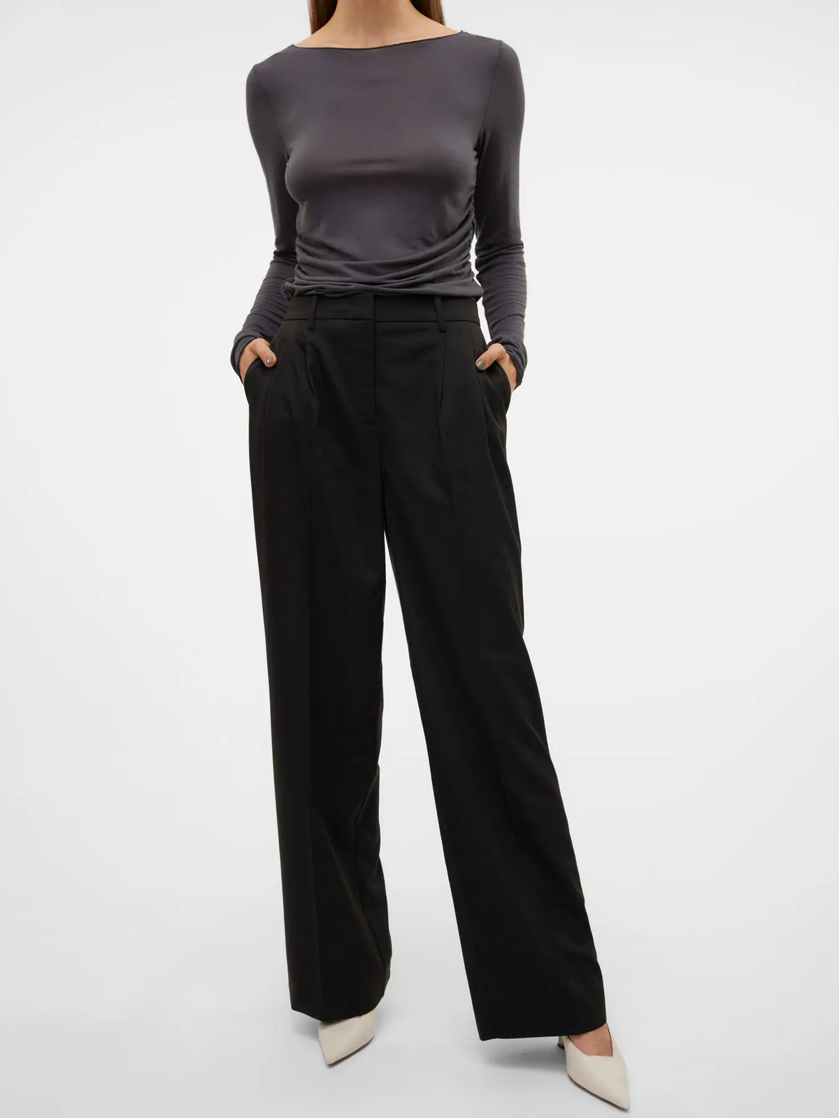 Pantalón Wide Leg de Tiro Medio - Negro